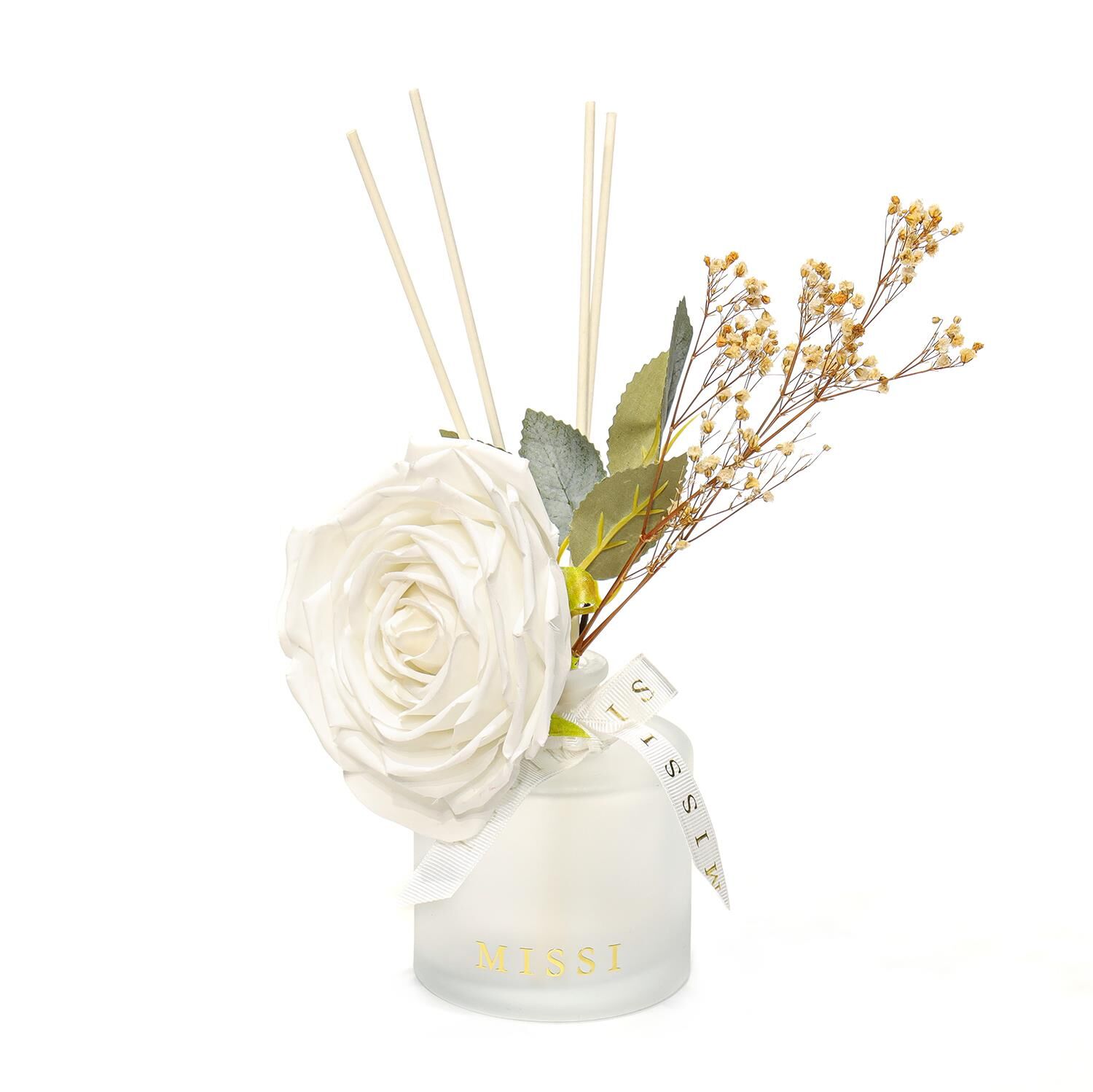 200 ml Buzlu Cam Şişe Beyaz Gül Dekorlu White Jasmine Oda Kokusu