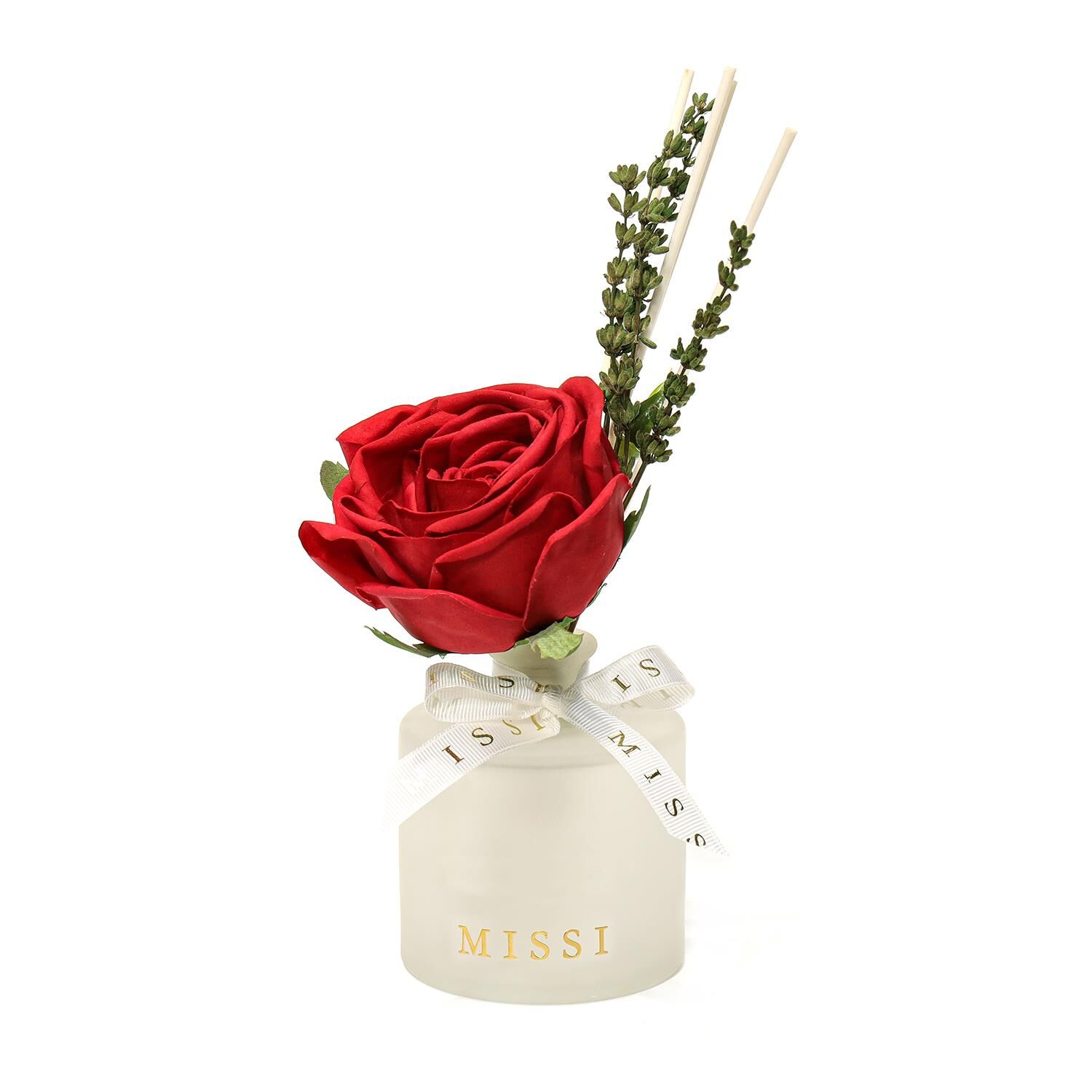 200 ml Buzlu Cam Şişe Kırmızı Gül Dekorlu Garden Rose-Pudra Oda Kokusu