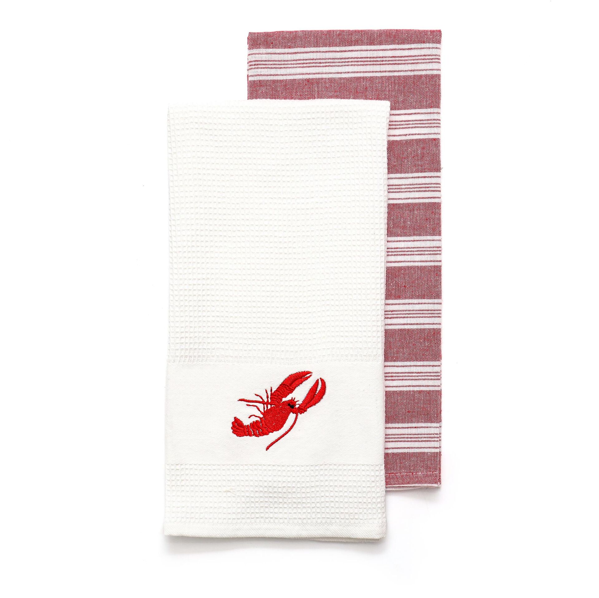 2'li Kırmızı Istakoz Nakışlı Kurulama Bezi Seti