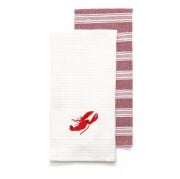 2'li Kırmızı Istakoz Nakışlı Kurulama Bezi Seti