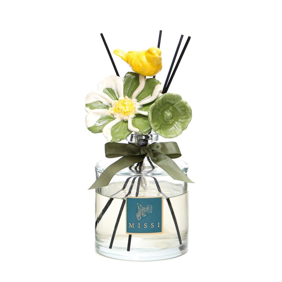 Crystal Bloom Collection Emerald-Parlak Sırlı Seramik Çiçekli Oda Kokusu-White Jasmine