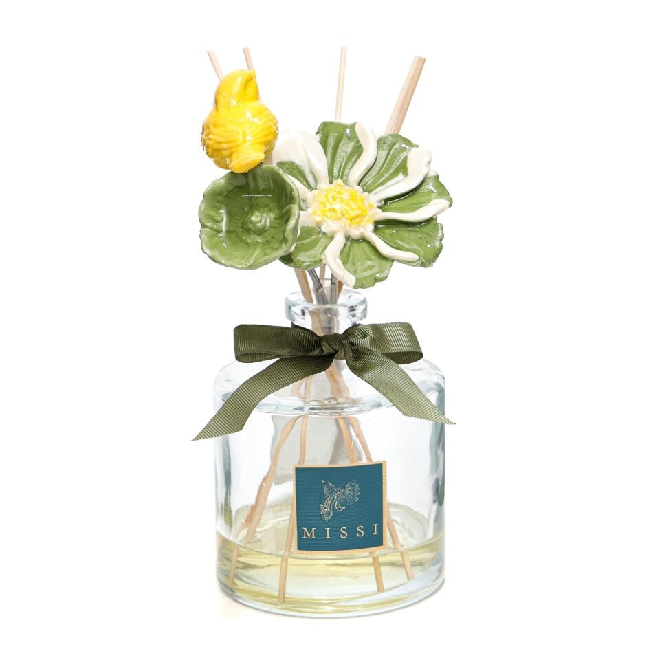 Crystal Bloom Collection Emerald-Parlak Sırlı Seramik Çiçekli Oda Kokusu-Hanımeli