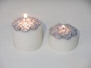 Gümüş Rustik Kabartmalı 2li Mum Seti