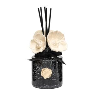 Marble Bloom Serisi- Parlak Sırlı Seramik Çiçekli Black Vanilya Oda Kokusu