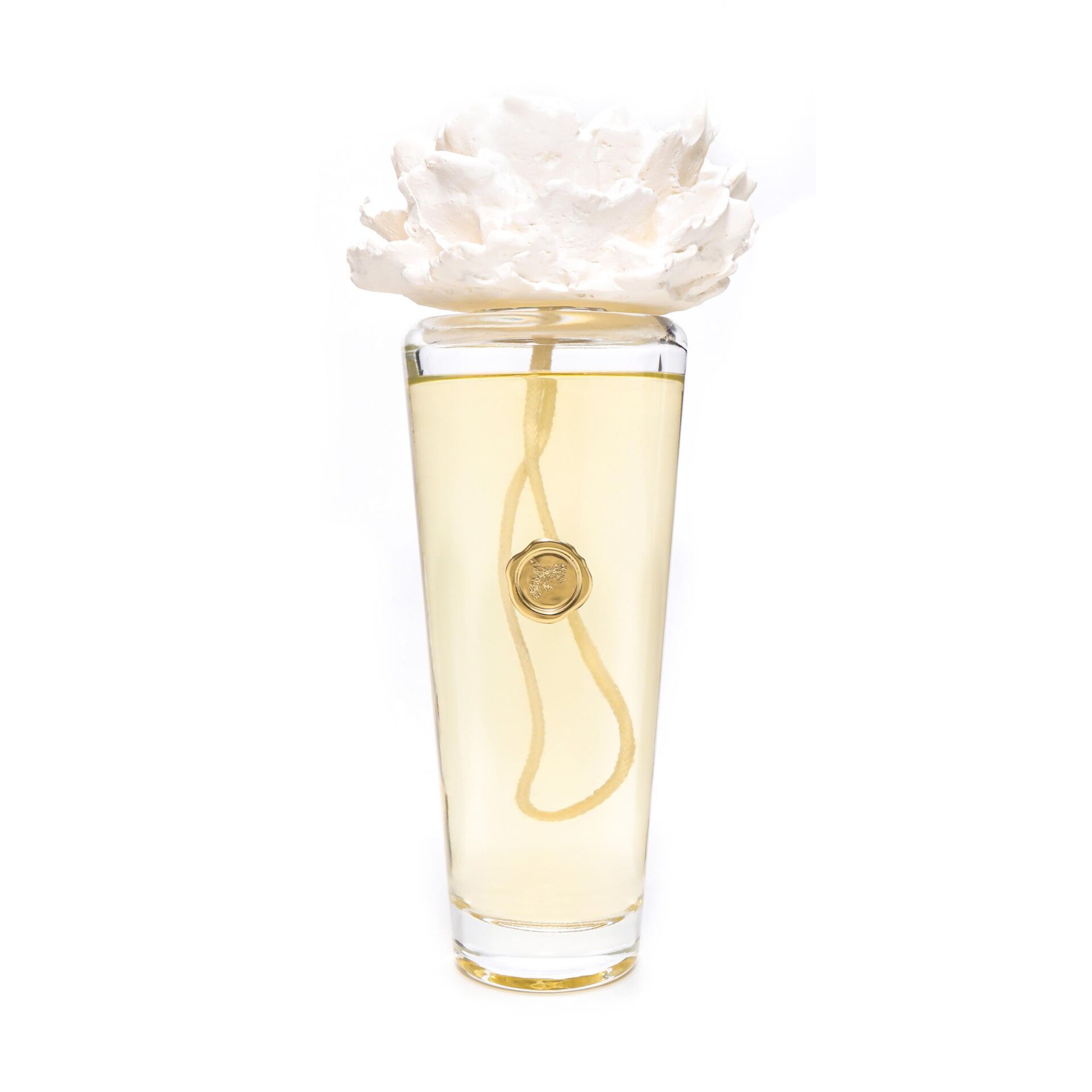 400 ml Konik Cam Şişe Ekru Seramik Taşlı Oud Vanilya Oda Kokusu