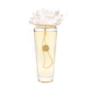 400 ml Konik Cam Şişe Ekru Seramik Taşlı Oud Vanilya Oda Kokusu