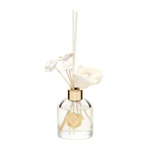 130 ml Elips Cam Şişe Seramik Çiçek Taşlı Bambu Çubuklu Oud Vanilya Oda Kokusu