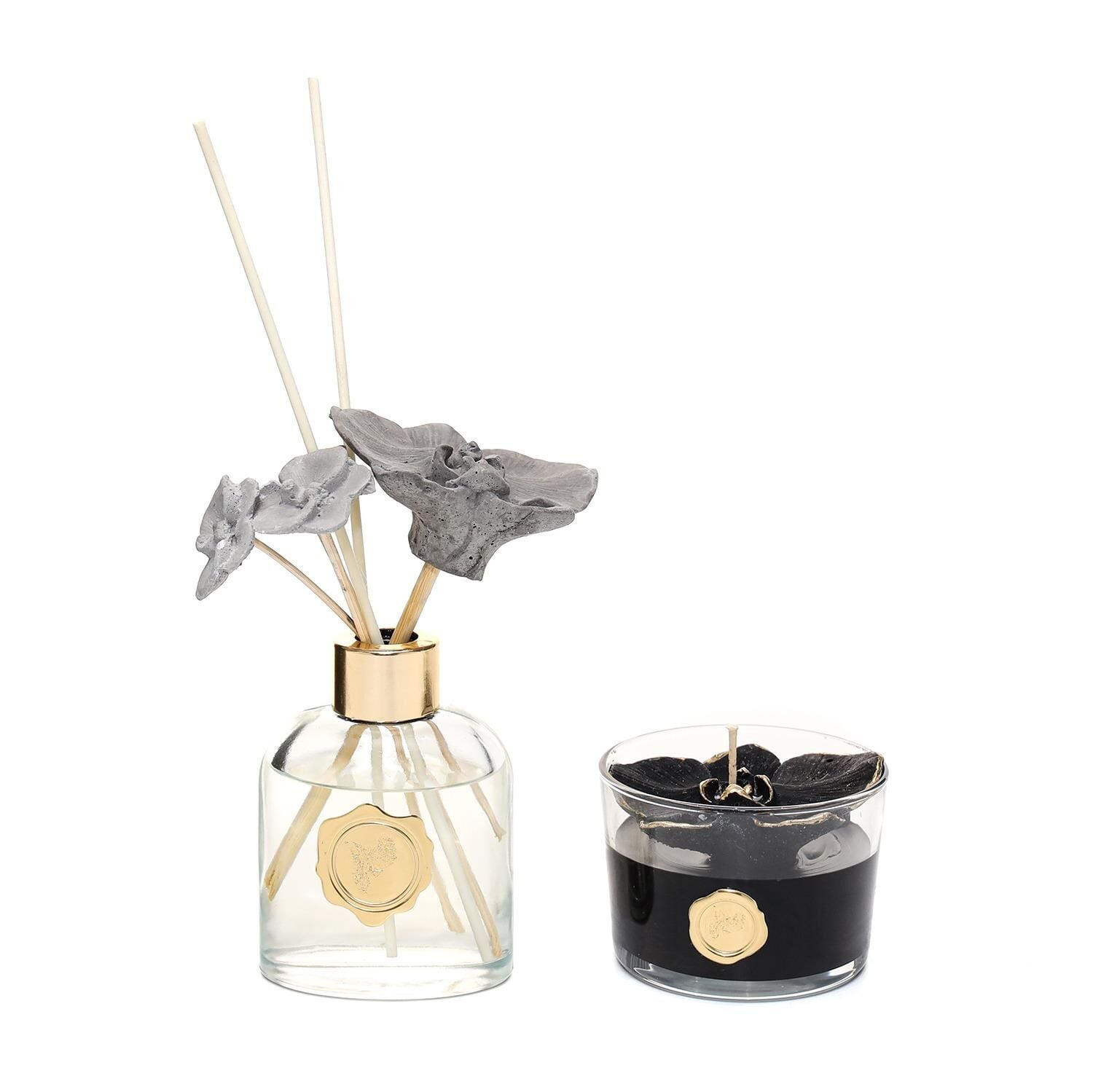 130 ml Black Orchid Oda Kokusu ve Çiçek Dekorlu Kokulu Vegan Mum Seti