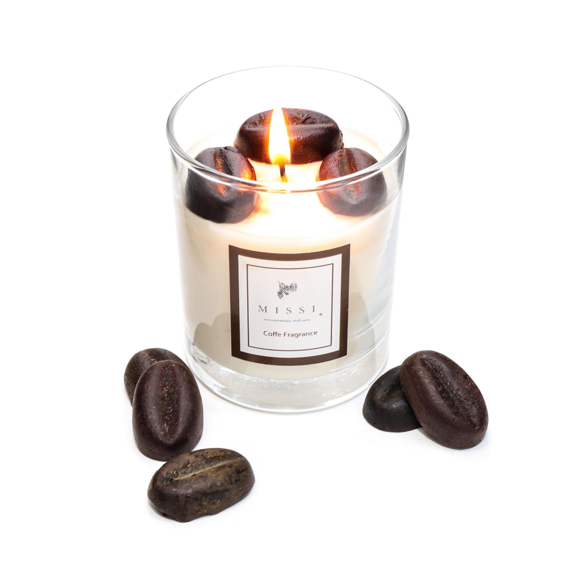 Kahve Çekirdek Dekorlu Kahve Kokulu Vegan Mum (140 gr)