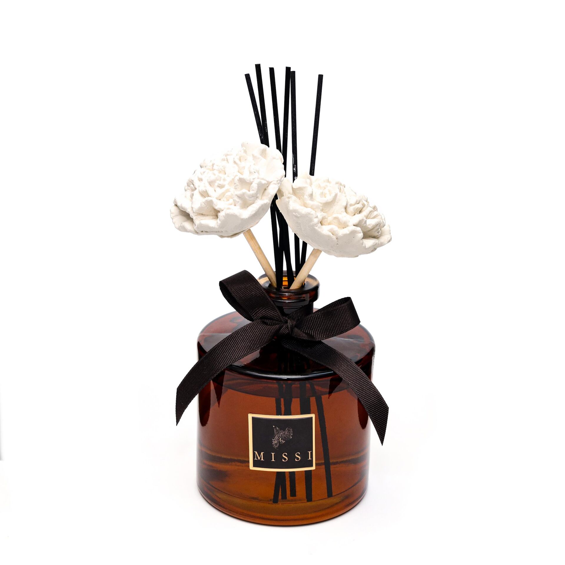 500 ml Kahverengi Silindir Şişe Seramik Çiçek Taşlı Bambu Çubuklu Oud Vanilya Oda Kokusu