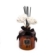 500 ml Kahverengi Silindir Şişe Seramik Çiçek Taşlı Bambu Çubuklu Oud Vanilya Oda Kokusu