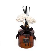 500 ml Kahverengi Silindir Şişe Seramik Çiçek Taşlı Bambu Çubuklu Oud Vanilya Oda Kokusu