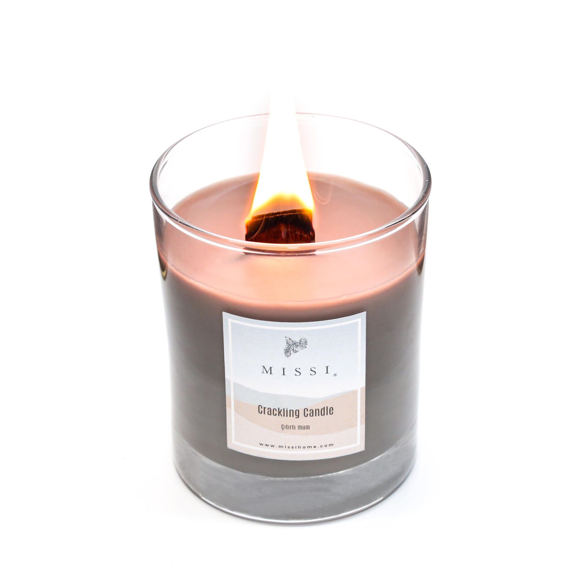 Ahşap Fitilli Black Orchid Kokulu Gri Çıtırtılı Vegan Mum (Crackling)