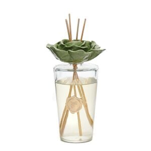 Parlak Sırlı Yeşil Seramik Gül Detaylı Çubuklu Oda Kokusu 400 ml-White Jasmine