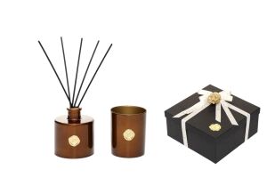 Kahverengi Golden Glow 200 ml Dark Amber Oda Kokusu ve Mumluk Hediye Seti (Dekoratif Sıvama Kutulu)