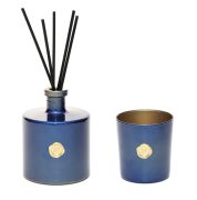 Mavi Golden Glow 500 ml Vanilya Sandal Oda Kokusu ve Mumluk Hediye Seti (Dekoratif Sıvama Kutulu)