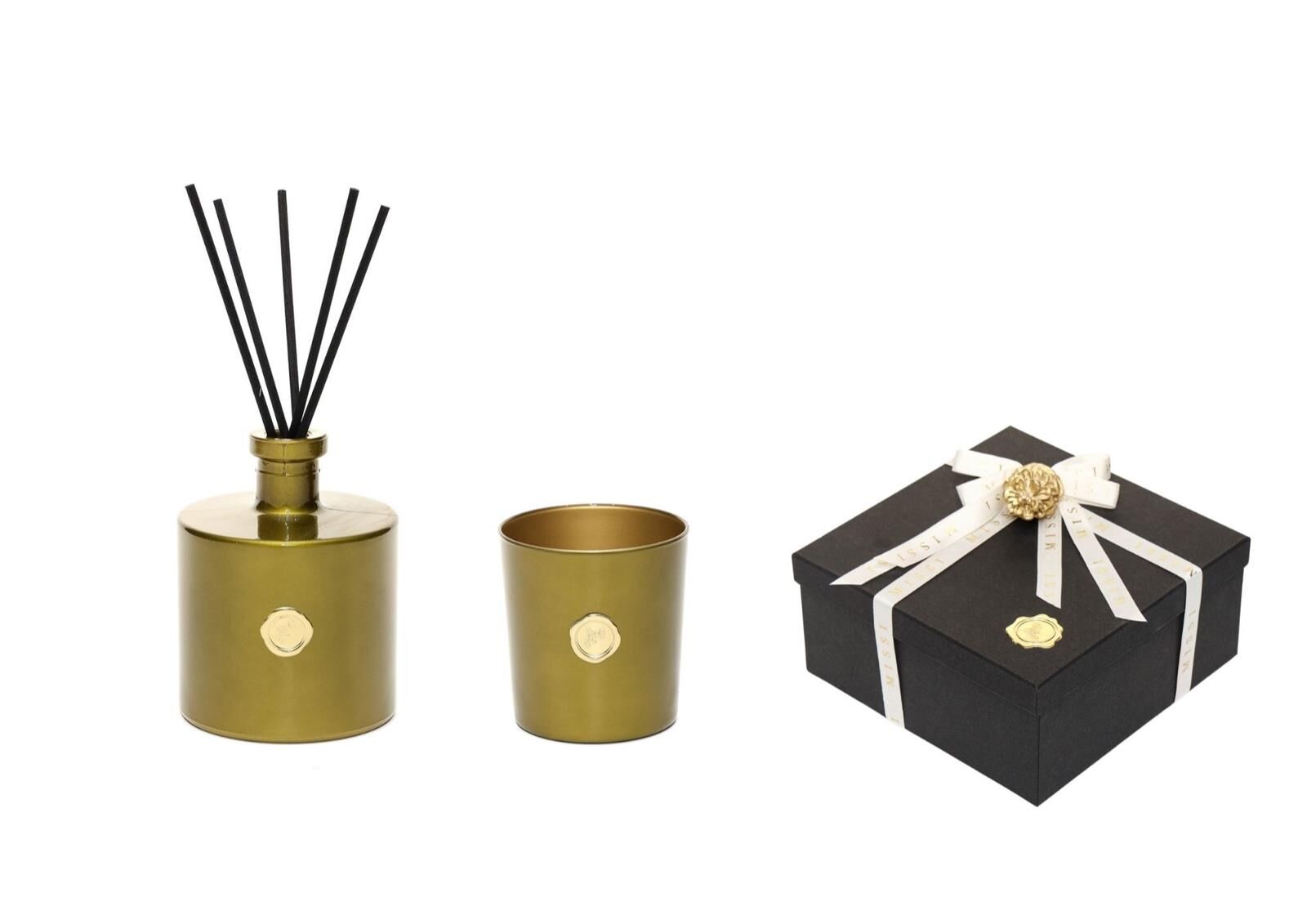 Yeşil Golden Glow 500 ml White Jasmine Oda Kokusu ve Mumluk Hediye Seti (Dekoratif Sıvama Kutulu)