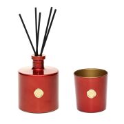Kırmızı Golden Glow 500 ml İncir-Nar Oda Kokusu ve Mumluk Hediye Seti (Dekoratif Sıvama Kutulu)