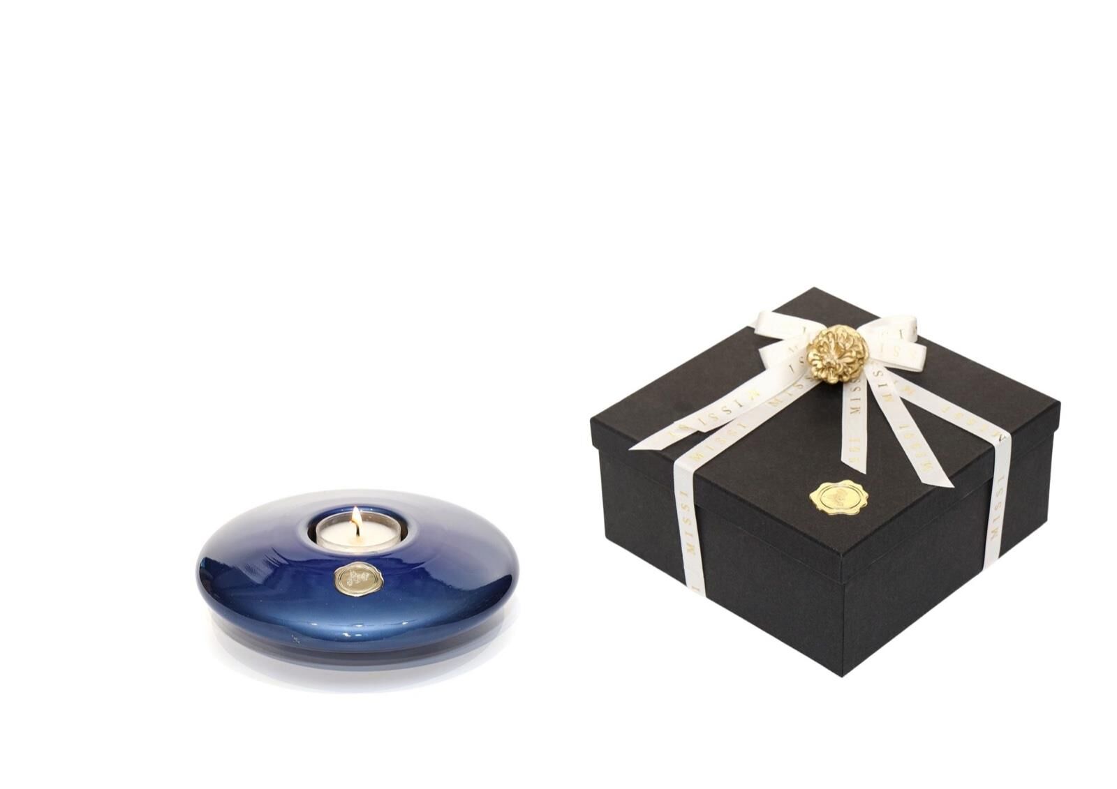 Mavi Golden Glow Cam Mumluk ve Tealight Seti (Dekoratif Sıvama Kutulu)