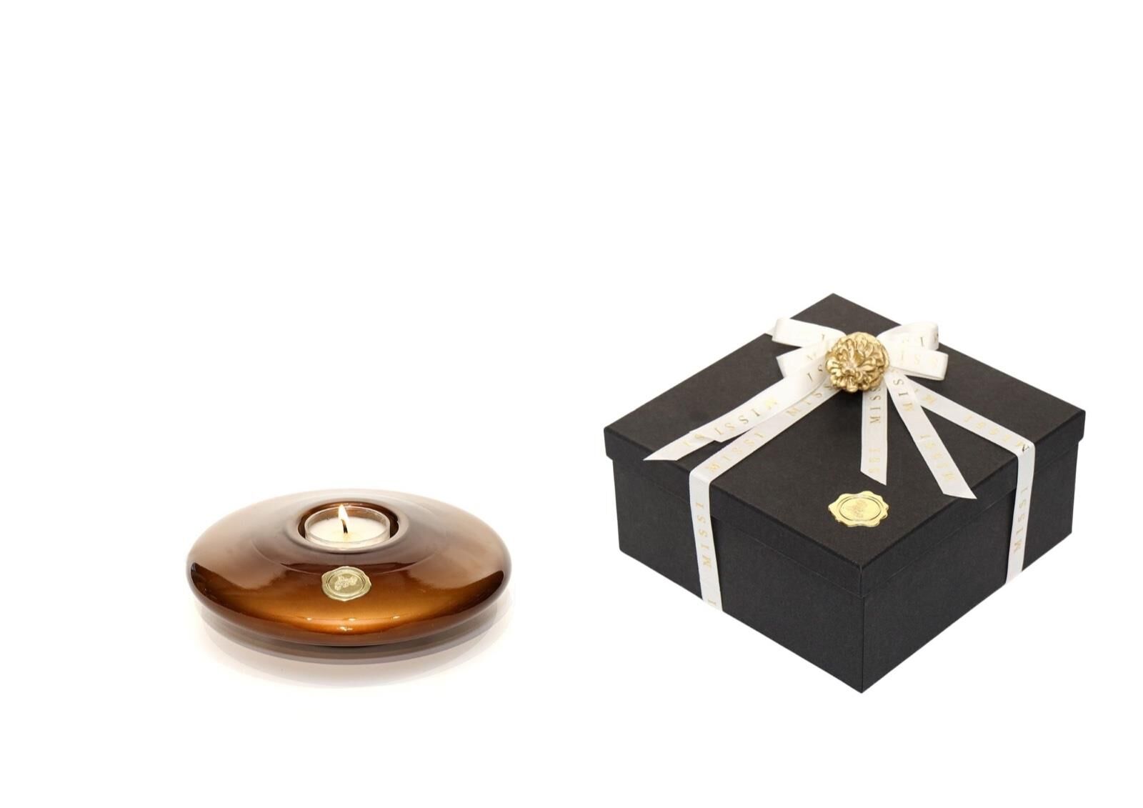 Kahverengi Golden Glow Cam Mumluk ve Tealight Seti (Dekoratif Sıvama Kutulu)