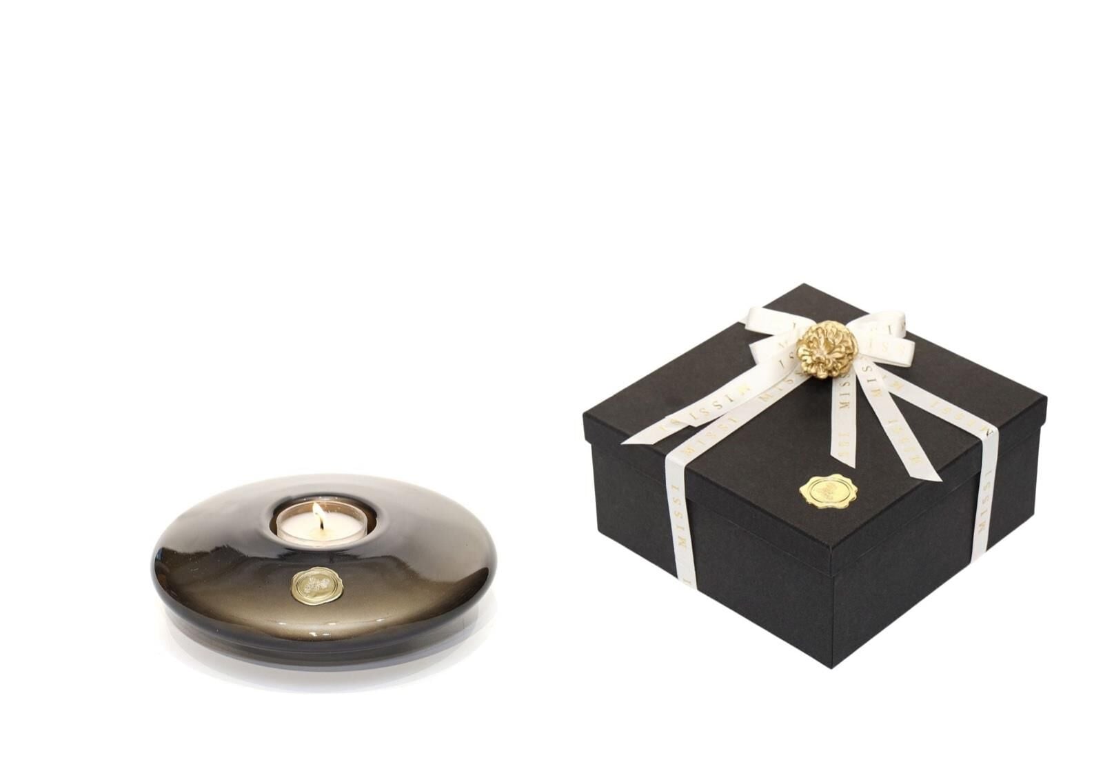 Siyah Golden Glow Cam Mumluk ve Tealight Seti (Dekoratif Sıvama Kutulu)