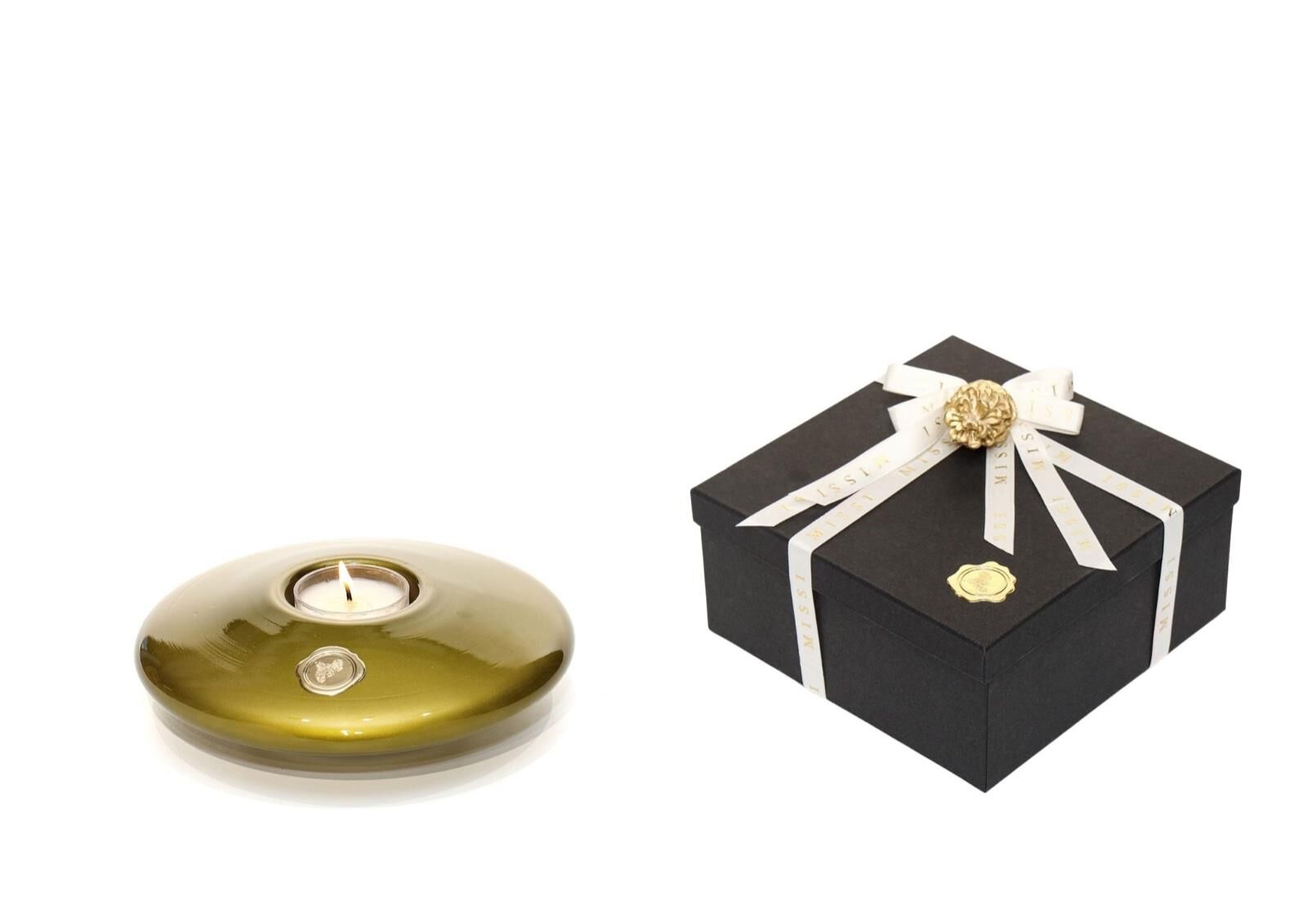 Yeşil Golden Glow Cam Mumluk ve Tealight Seti (Dekoratif Sıvama Kutulu)