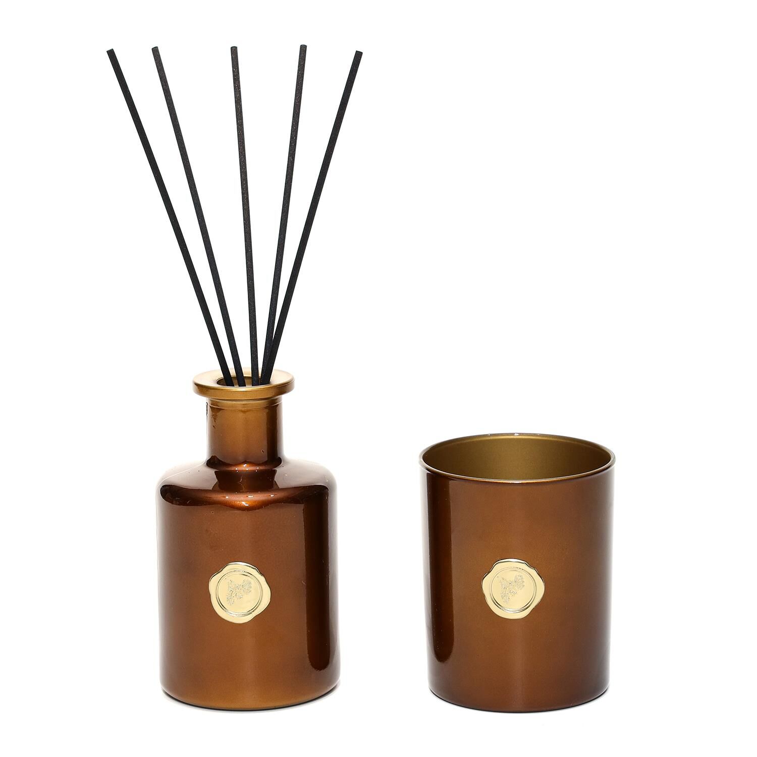 Kahverengi Golden Glow 200 ml Oud Vanilya Oda Kokusu ve Mumluk Seti