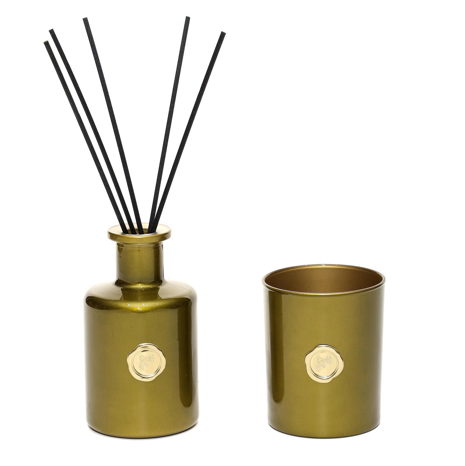 Yeşil Golden Glow 200 ml White Jasmine Oda Kokusu ve Mumluk Seti