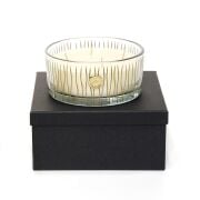 Özel El Kesimi Gold Çizgili Cam Çanak içi Oud Vanilya Kokulu Vegan Mum (Dekoratif Sıvama Kutulu)