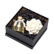 500 ml Özel El Kesimi Gold Çizgili Cam Seramik Çiçek Taşlı Oud Vanilya Oda Kokusu (Dekoratif Sıvama Kutulu)