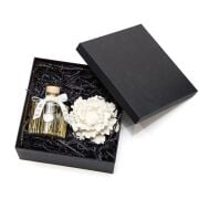 500 ml Özel El Kesimi Gold Çizgili Cam Seramik Çiçek Taşlı Oud Vanilya Oda Kokusu (Dekoratif Sıvama Kutulu)