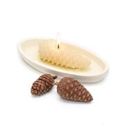 Yılbaşı Dekoratif Ekru Seramik Çanak Içi Spice Orange Kokulu Kozalak Vegan Mum