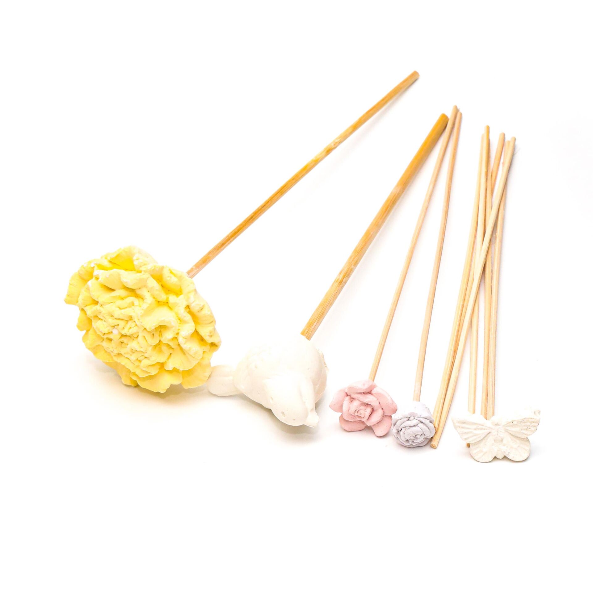 Sarı Karışık Çiçek ve Kuş Taşlı 10'lu Doğal Bambu Kamış Seti