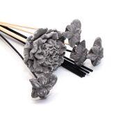 Siyah Karışık Çiçek Taşlı 10'lu Doğal Kamış Seti