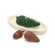 Yılbaşı Dekoratif Yeşil Seramik Çanak Içi Apple& Cinnamon Kokulu Kozalak Vegan Mum