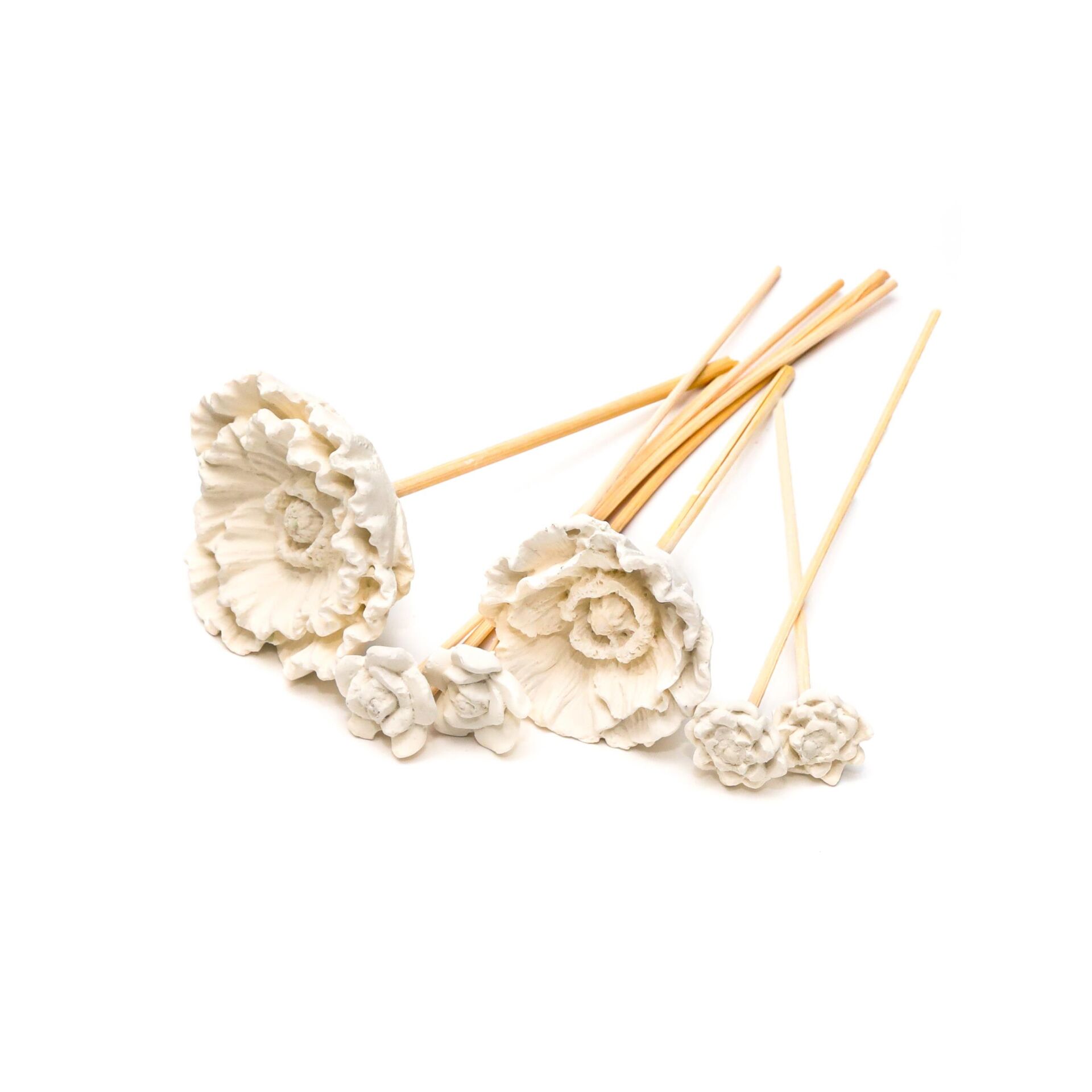 Beyaz Büyük Karışık Çiçek Taşlı 10'lu Doğal Bambu Kamış Seti