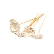 Beyaz Büyük Karışık Çiçek Taşlı 10'lu Doğal Bambu Kamış Seti